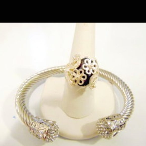 Ottoman Silver Bold Gemstone Wrapped Filigree Ring Size 9 - Picture 1 of 8